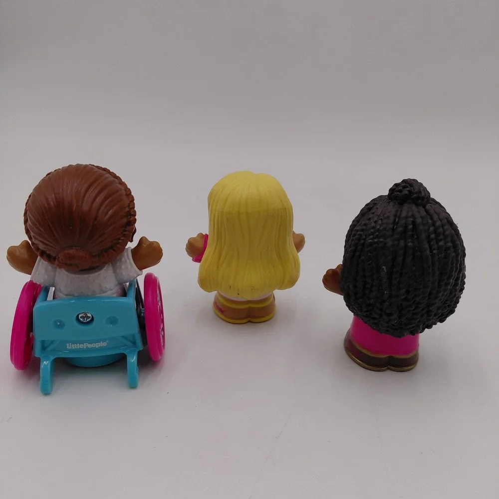 Fisher Price Little People Barbie Figures Lot 3 Girls Wheelchair Pink Checkered